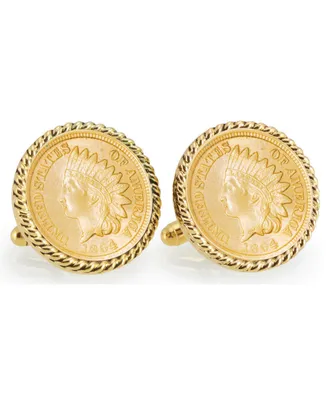 American Coin Treasures Gold-Layered Civil War Indian Head Penny Rope Bezel Coin Cuff Links
