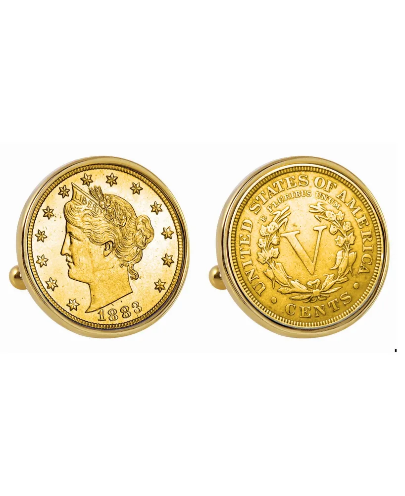 American Coin Treasures Gold-Layered 1883 First-Year-Of-Issue Liberty Nickel Bezel Coin Cuff Links