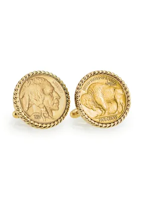 American Coin Treasures Gold-Layered Buffalo Nickel Rope Bezel Coin Cuff Links