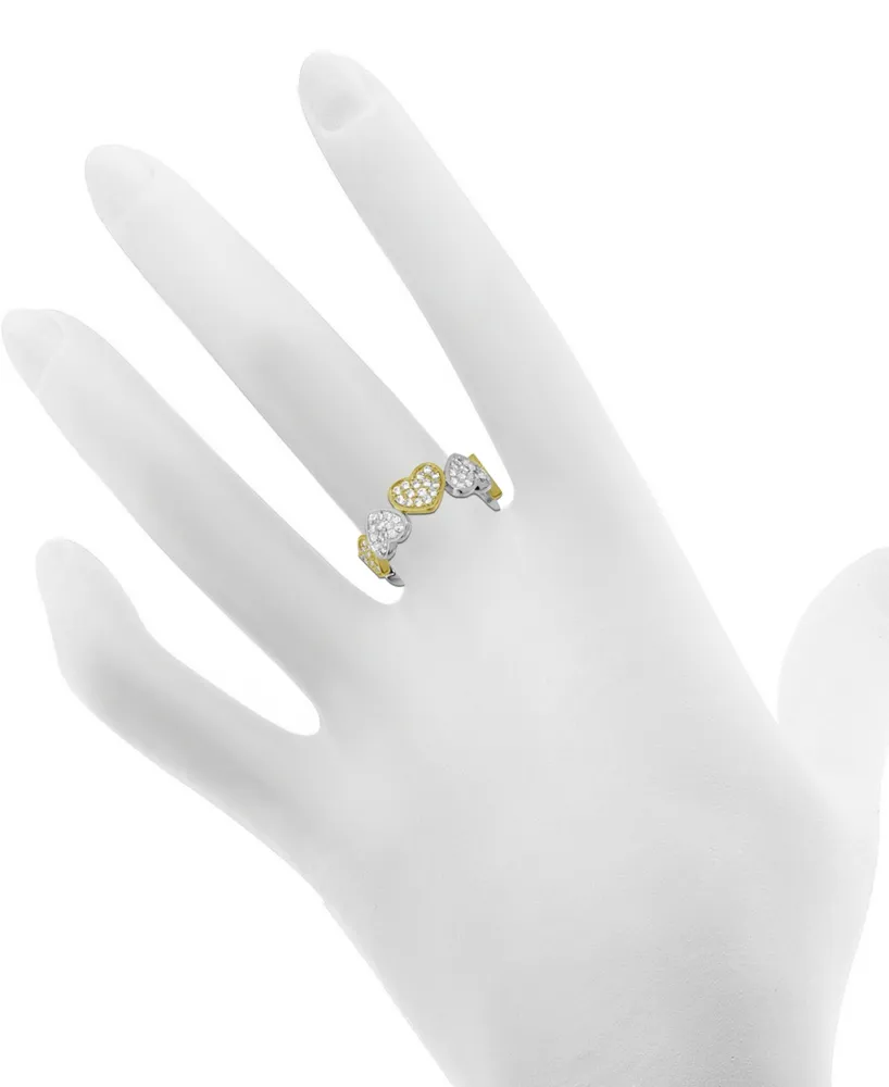 And Now This Cubic Zirconia Heart Ring in Silver- and Gold-Plate - Two