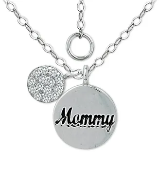 Giani Bernini Cubic Zirconia "Mommy" Disc Pendant Necklace in Sterling Silver, 16" +2" extender, Created for Macy's