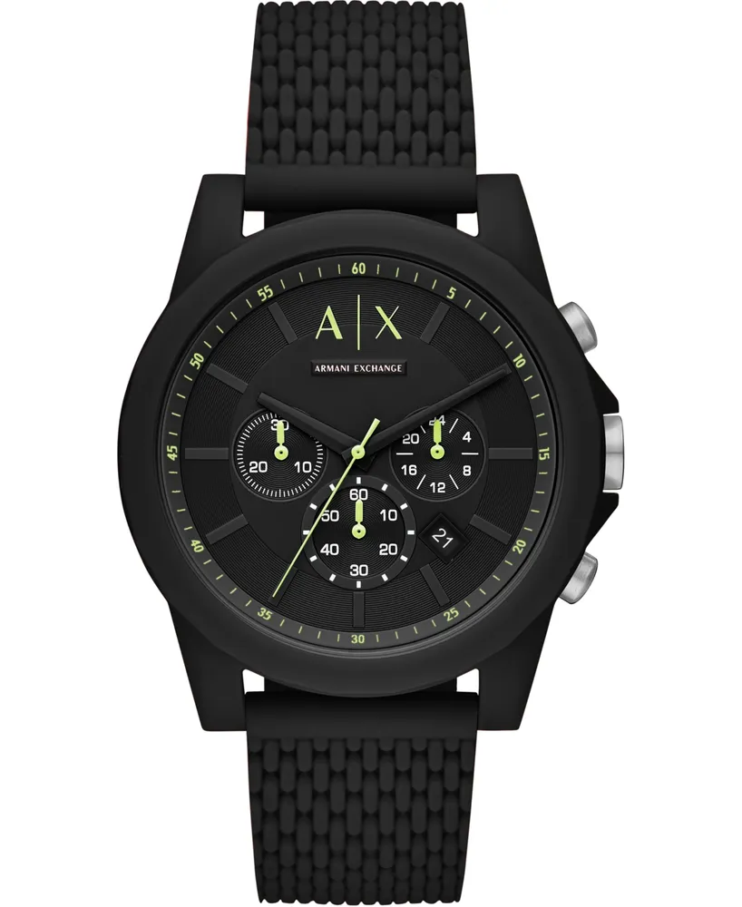 A|X Armani Exchange Men's Chronograph Outerbanks Black Silicone Strap Watch 44mm