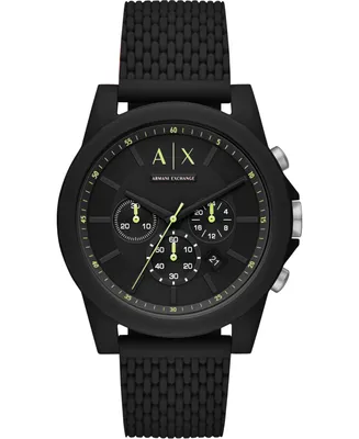 A|X Armani Exchange Men's Chronograph Outerbanks Black Silicone Strap Watch 44mm