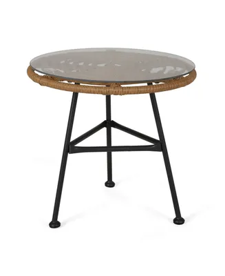 Noble House Orlando Outdoor Side Table with Glass Top