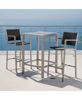 Noble House Cape Coral Outdoor 3 Piece Bar Set with Glass Table Top