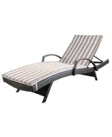 Noble House Salem Outdoor Chaise Lounge with Arms and Stripe Cushion