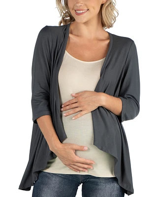 24seven Comfort Apparel Elbow Length Sleeve Maternity Open Cardigan