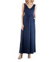 24seven Comfort Apparel Maxi Maternity Sleeveless Dress with Pockets