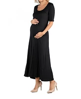 24seven Comfort Apparel Casual Maternity Maxi Dress with Sleeves