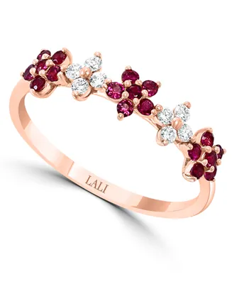 Lali Jewels Ruby (3/8 ct. t.w.) & Diamond (1/6 Flower Band 14k Rose Gold
