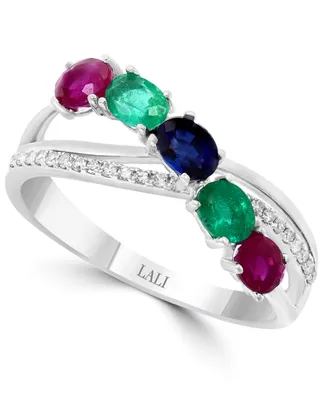 Lali Jewels Multi-Gemstone (7/8 ct. t.w.) & Diamond (1/10 ct. t.w.) Ring in 14k White Gold