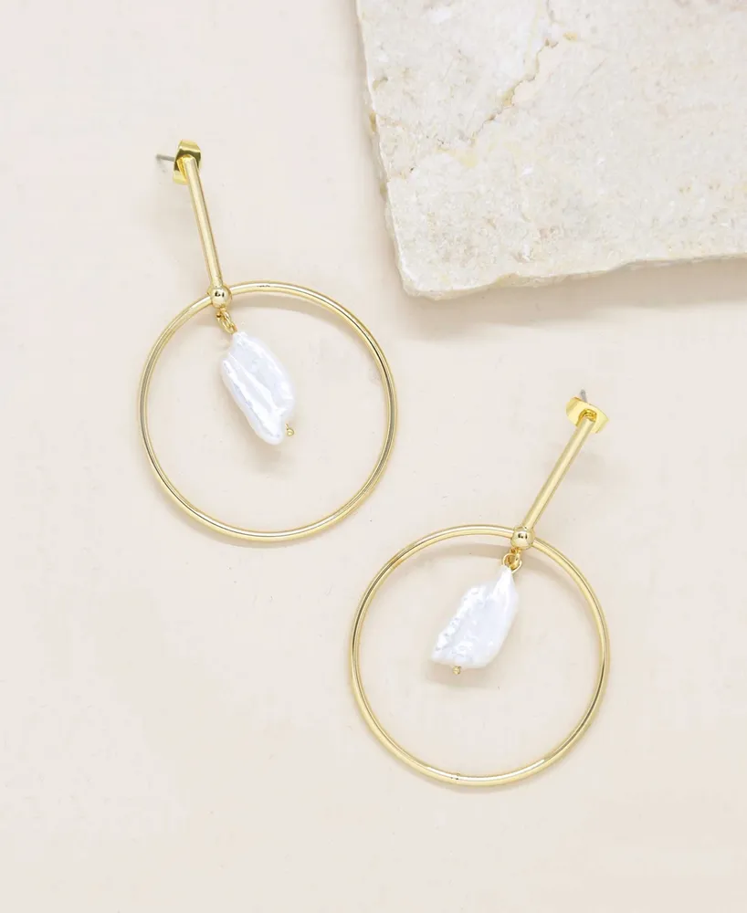 Ettika Modern Gold - Tone and Freshwater Pearl Drop Hoop Earrings