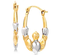 Two-Tone Claddagh Hoop Earrings in 14k Gold & White Rhodium-Plate