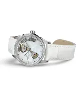 Hamilton Women's Swiss Automatic Jazzmaster Open Heart Diamond 1/3 ct. t.w. White Leather Strap Watch 36mm