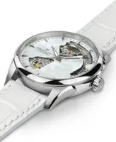 Hamilton Women's Swiss Automatic Jazzmaster Open Heart White Leather Strap Watch 36mm