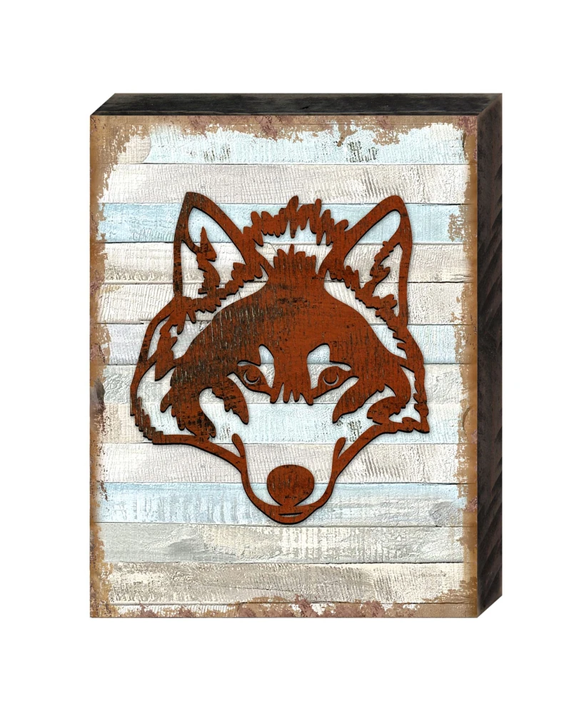 Designocracy Rustic Wolf Face Wooden Block