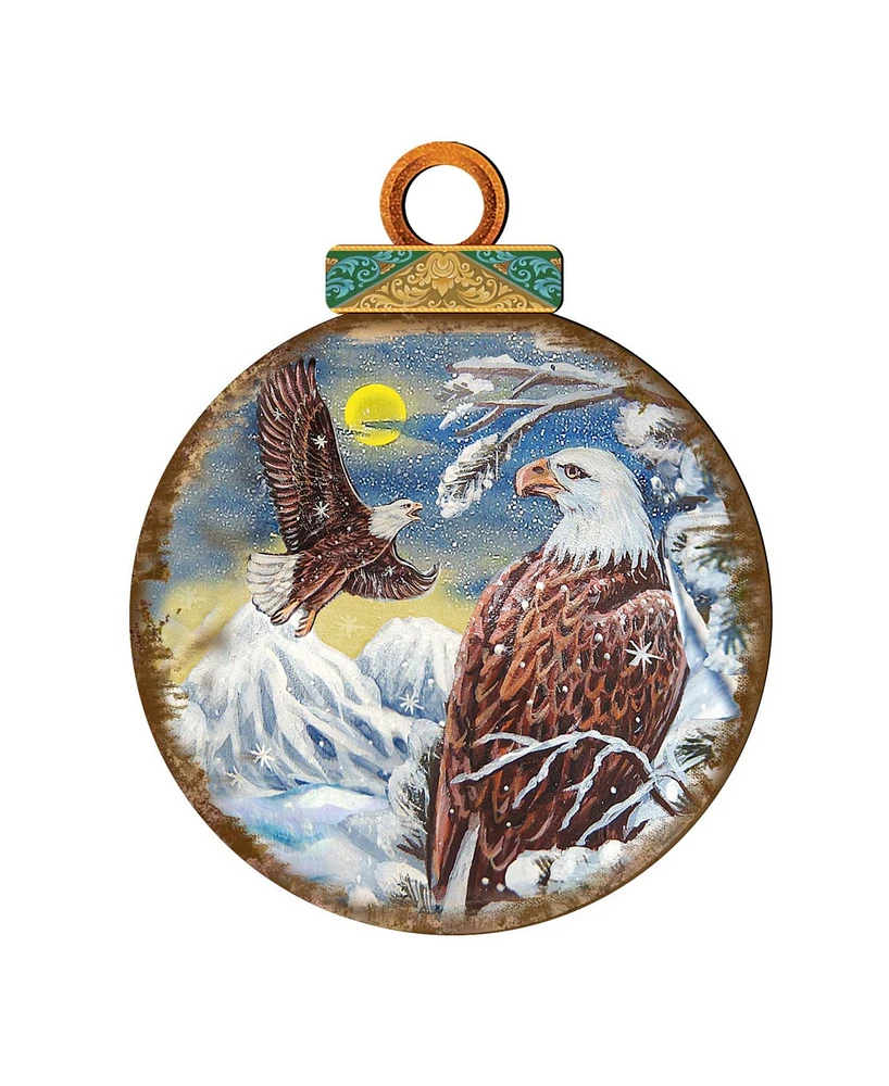 Designocracy Eagles Ball Wooden Ornaments, Set of 2