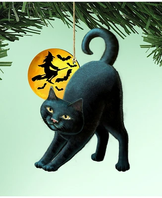 Designocracy Spooky Night Black Cat 3 Wooden Ornaments Set of 2