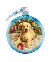 G.DeBrekht Christmas Puppy Glass Ornament by Dona Gelsinger