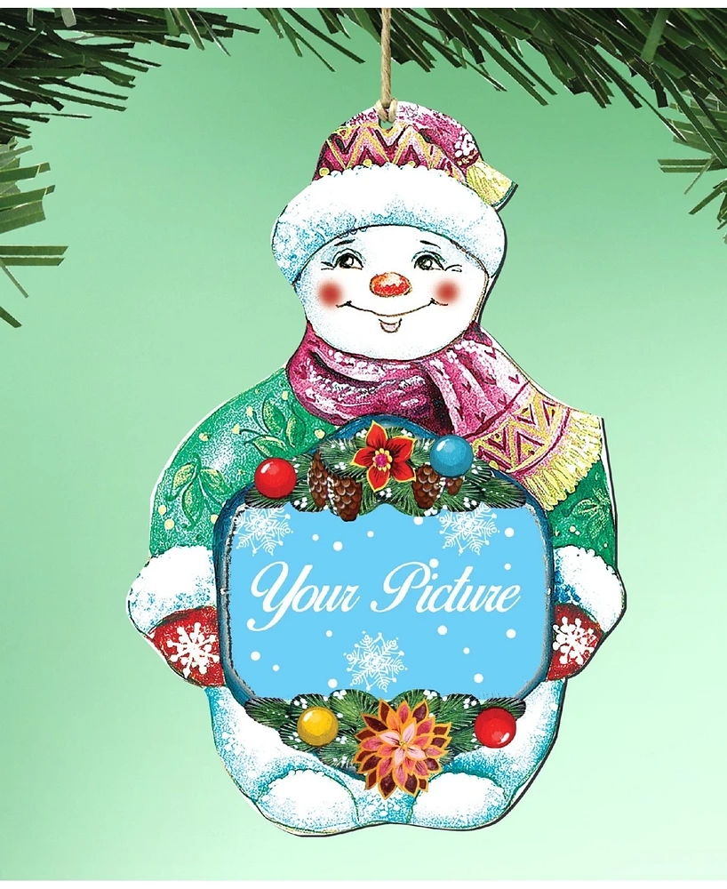 Designocracy Snowman Picture Ornament, Set of 2