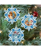 Designocracy White Christmas Snowflakes Wooden Ornaments, Set of 3