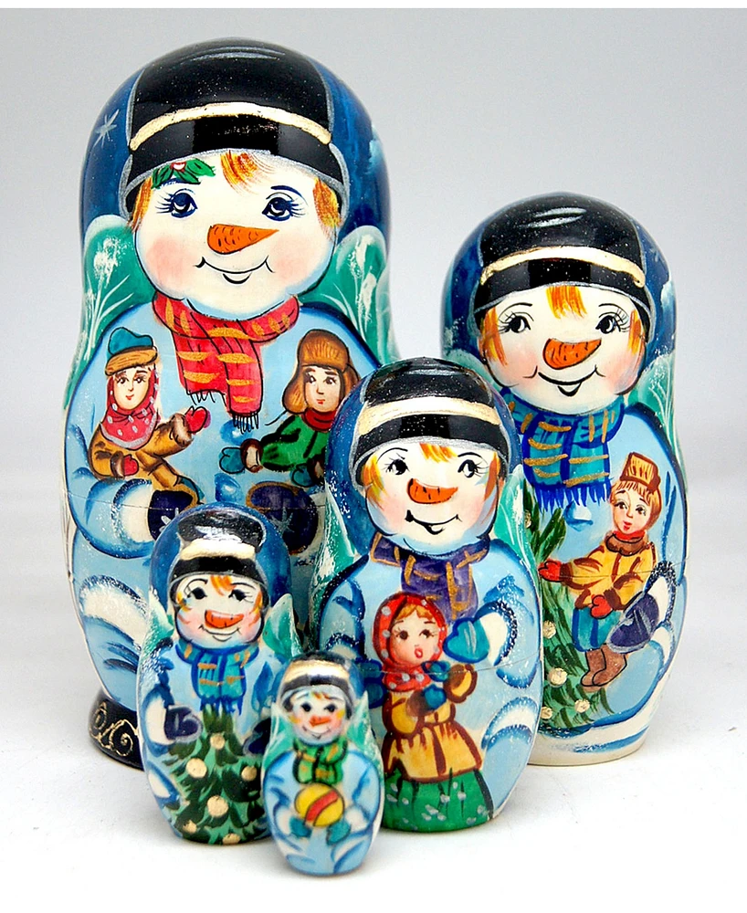 G.DeBrekht Mr. Snowman 5 Piece Russian Matryoshka Nested Doll Set