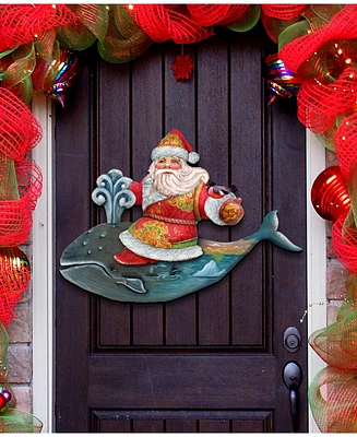 Designocracy Whale Coastal Santa Christmas Door Hanger