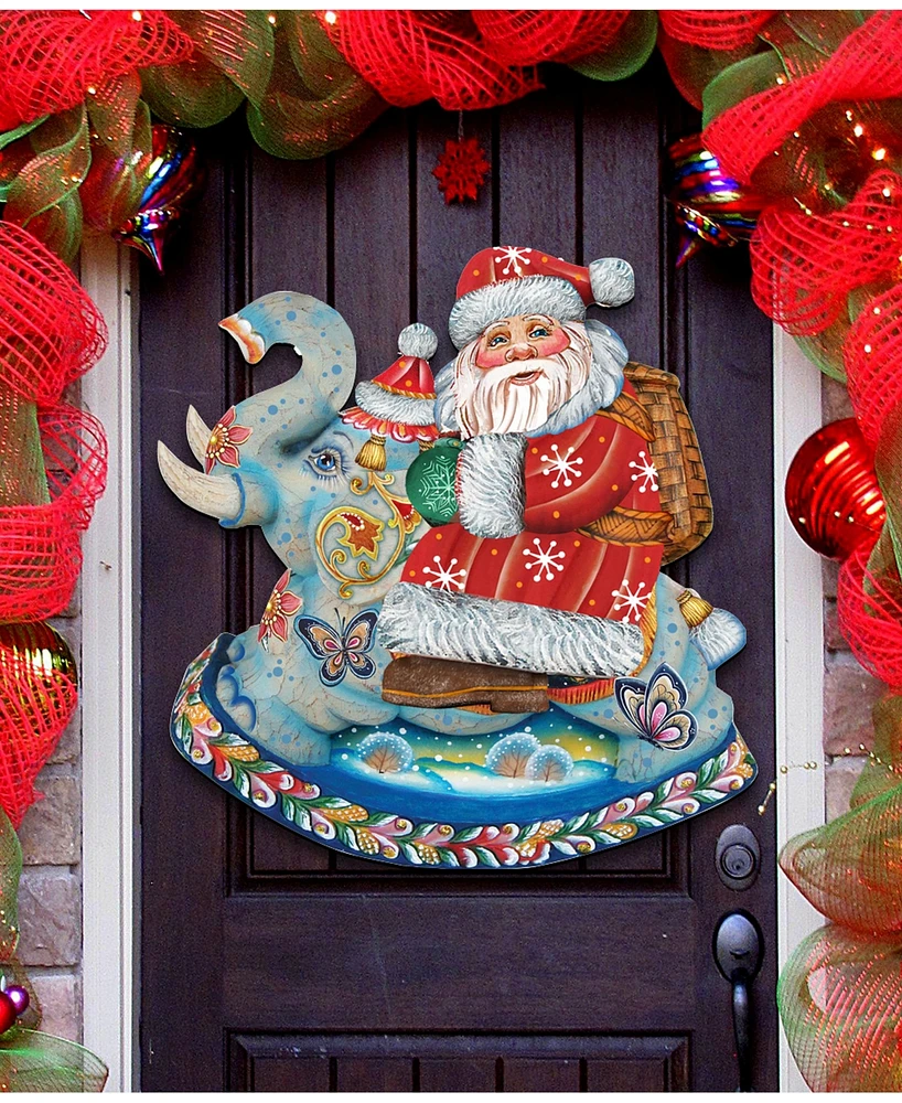 Designocracy Santa on Elephant Wall Decor Christmas Door Hanger