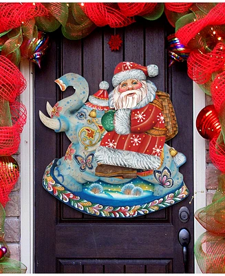 Designocracy Santa on Elephant Wall Decor Christmas Door Hanger