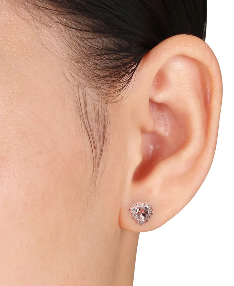 Morganite (1 ct. t.w.) & Diamond (1/10 ct. t.w.) Heart Stud Earrings in 10k Rose Gold