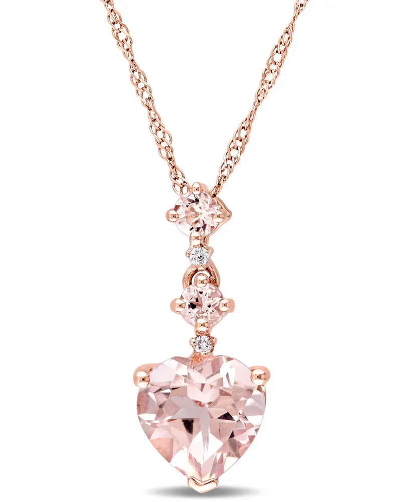 Morganite (1-1/4 ct. t.w.) & Diamond Accent Tiered Heart 17" Pendant Necklace in 10k Rose Gold