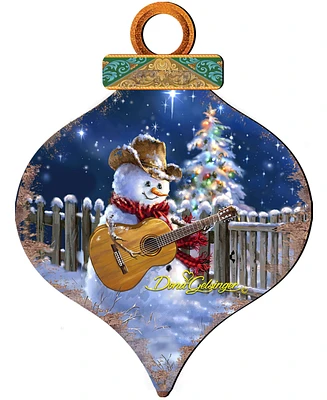 Designocracy Guitar Snowman Smile Ball Wooden Ornaments, Set of 2