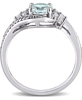 Aquamarine (3/4 ct. t.w.), White Topaz (1/4 t.w.) & Diamond (1/10 Swirl Ring 10k Gold