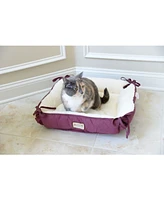Armarkat 2-In-1 Cat Pet Bed & Fleece Cat Mat, Burgundy/Ivory - Extra Thick Poly Fill, Machine Washable