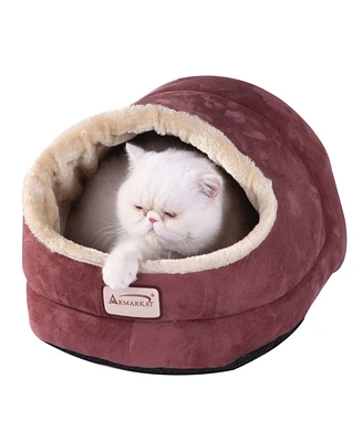 Armarkat Faux Suede Cozy Enclosed Cave Cat Bed In Winter 18"(L) X 12.5"(W) X 11.5"(H), C18HTH/Mh