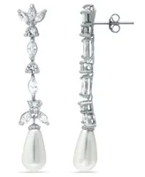 Imitation Pearl Marquise Cubic Zirconia Tear Drop Earrings in Silver Plate