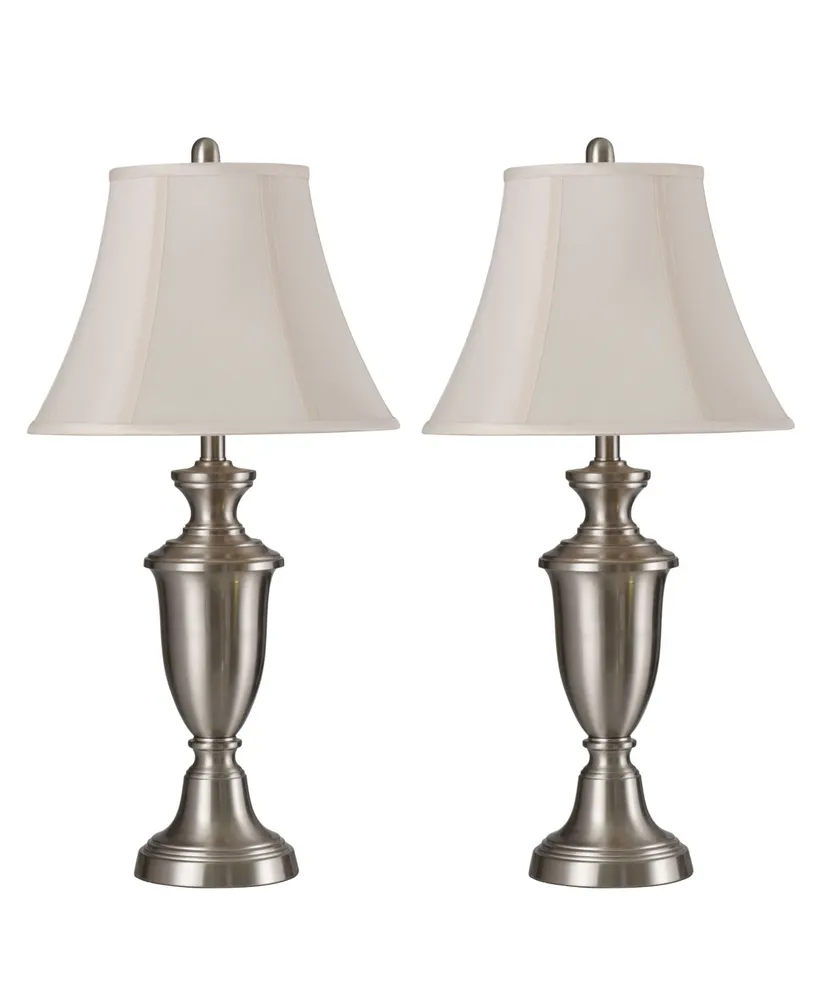 StyleCraft Softback Silk Fabric Shade Table Lamp Set, Pack of 2 - Silver