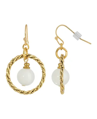 2028 Gold-Tone Semi Precious Round Stone in Hoop Earrings