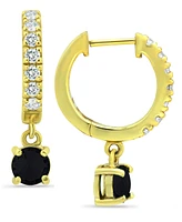 Cubic Zirconia Dangle Drop Huggie Hoop Earring Sterling Silver or 18k Gold over (Also available Lab created Opal)