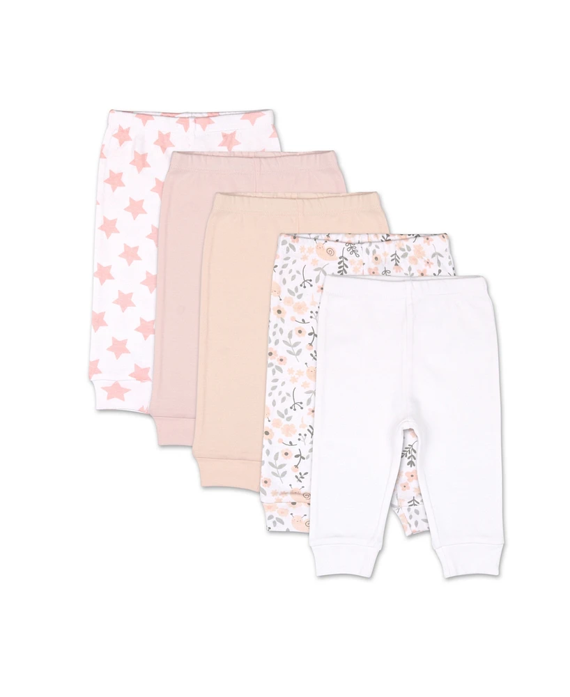 The Peanutshell Baby Girls Pants 5 Pack Pink White Floral Stars