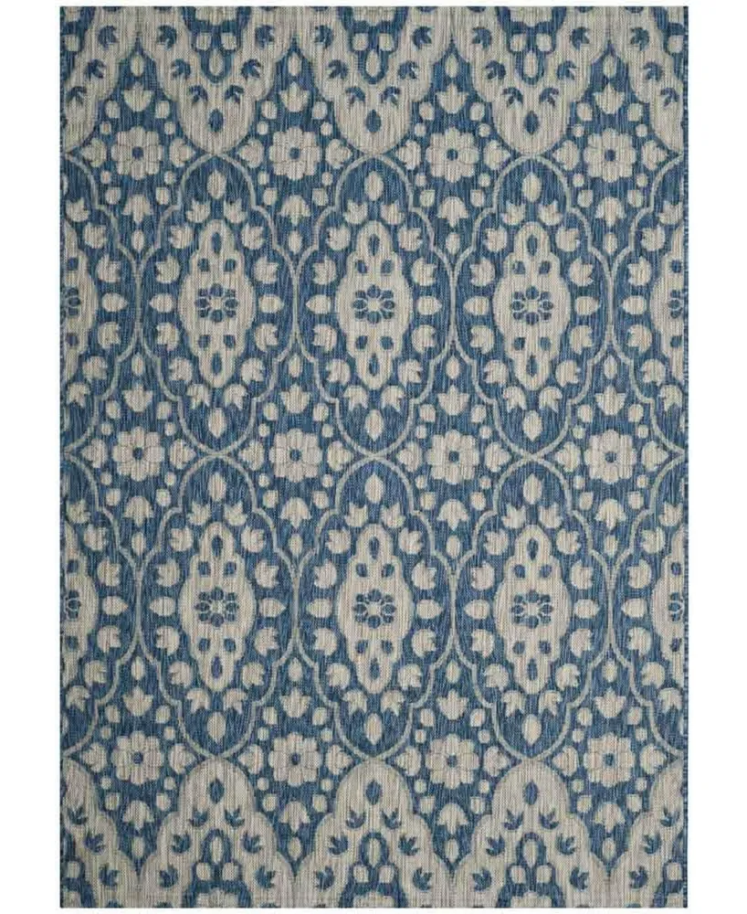 Martha Stewart Collection Tulip Medallion MSR4115 Gray and Navy 8' x 11'2" Area Rug