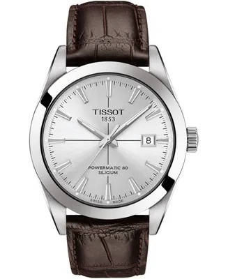 Tissot Men's Swiss Automatic Powermatic 80 Silicium Brown Leather Strap Watch 40mm