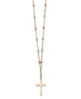 Tricolor Beaded Cross 17" Pendant Necklace in 14k Yellow, White & Rose Gold