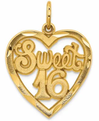 Sweet 16 Heart Charm Pendant in 14k Yellow Gold