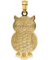 Textured Owl Charm in 14K Gold with Rhodium Plating