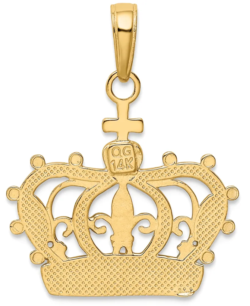 Sovereign Crown Charm Pendant in 14k Gold & White Rhodium Plated