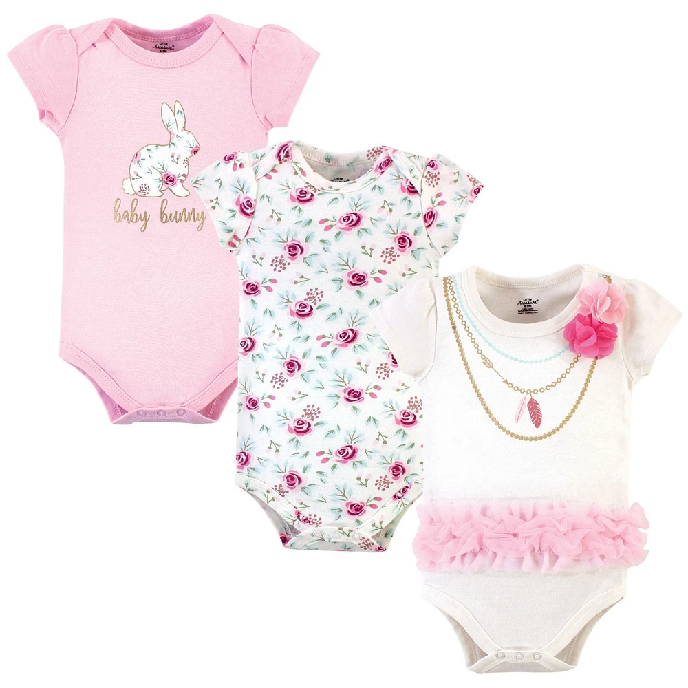 Little Treasure Baby Girls Cotton Bodysuits 3pk, Bows, 18-24 Months