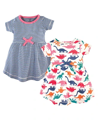 Touched by Nature Toddler Girls Organic Cotton Short-Sleeve Dresses 2pk, Dinosaurs