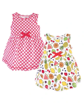 Touched by Nature Toddler Girls Organic Cotton Sleeveless Dresses 2pk, Fruit, 2