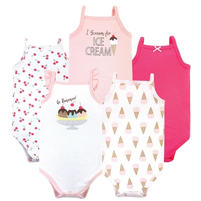 Hudson Baby Girls Cotton Sleeveless Bodysuits 5pk, Banana Split